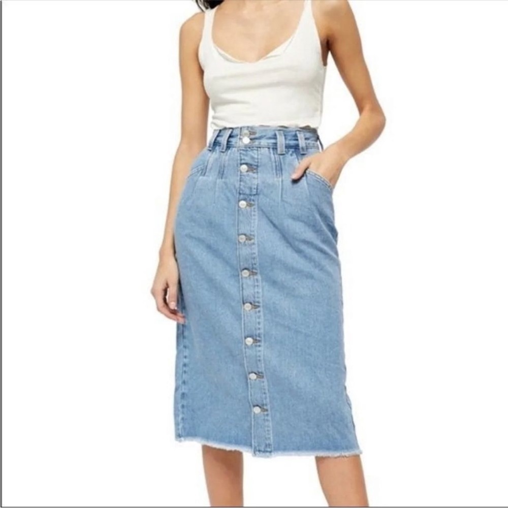 Free People Sidney Black washed denim midi skirt 25 NWOT - Picture 2 of 12
